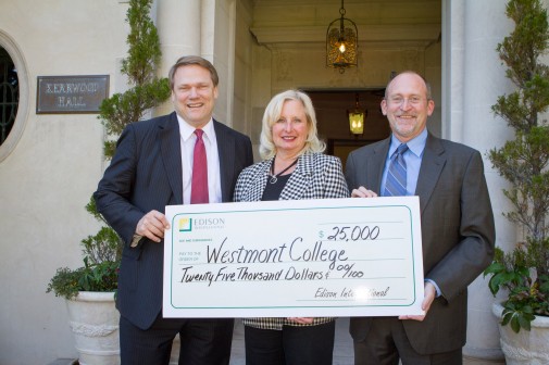 President Gayle D. Beebe, Patricia Bartoli-Wible and Reed Sheard outside Kerrwood Hall
