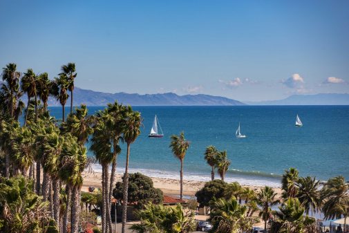 Sailboats at Santa Barbara's East Beach below the Westmont campus