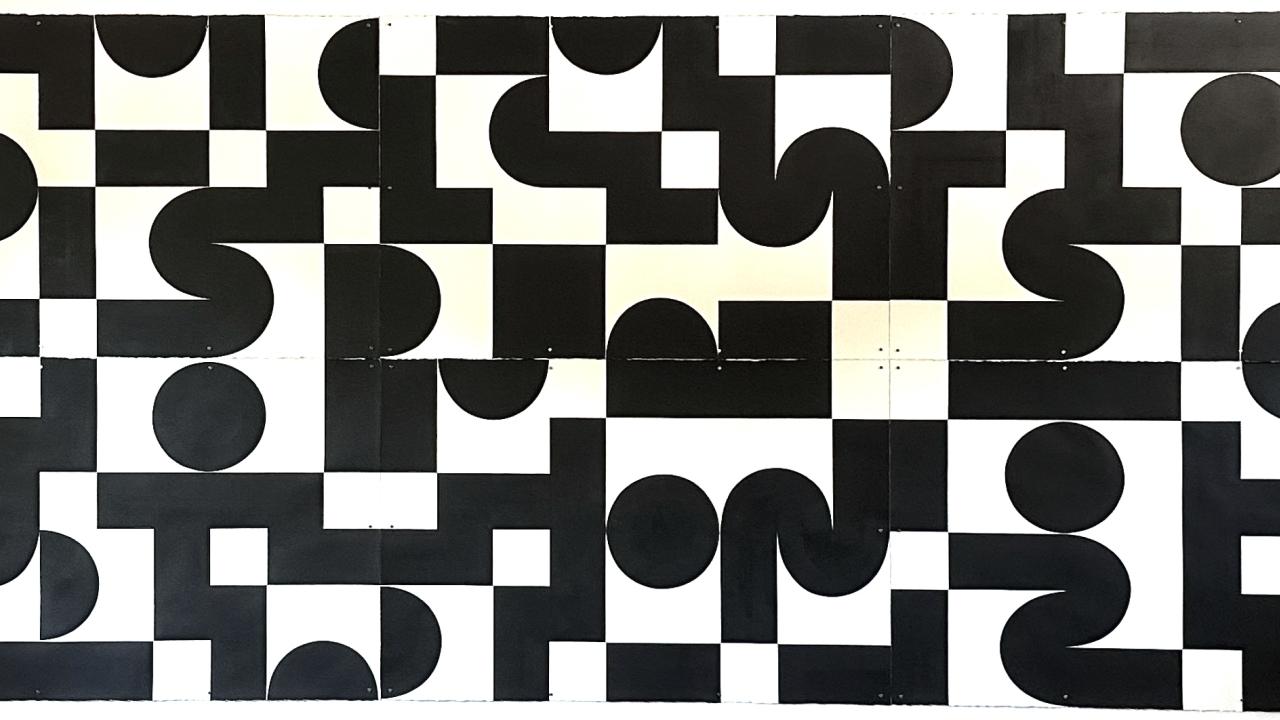 Black and white geometric art.