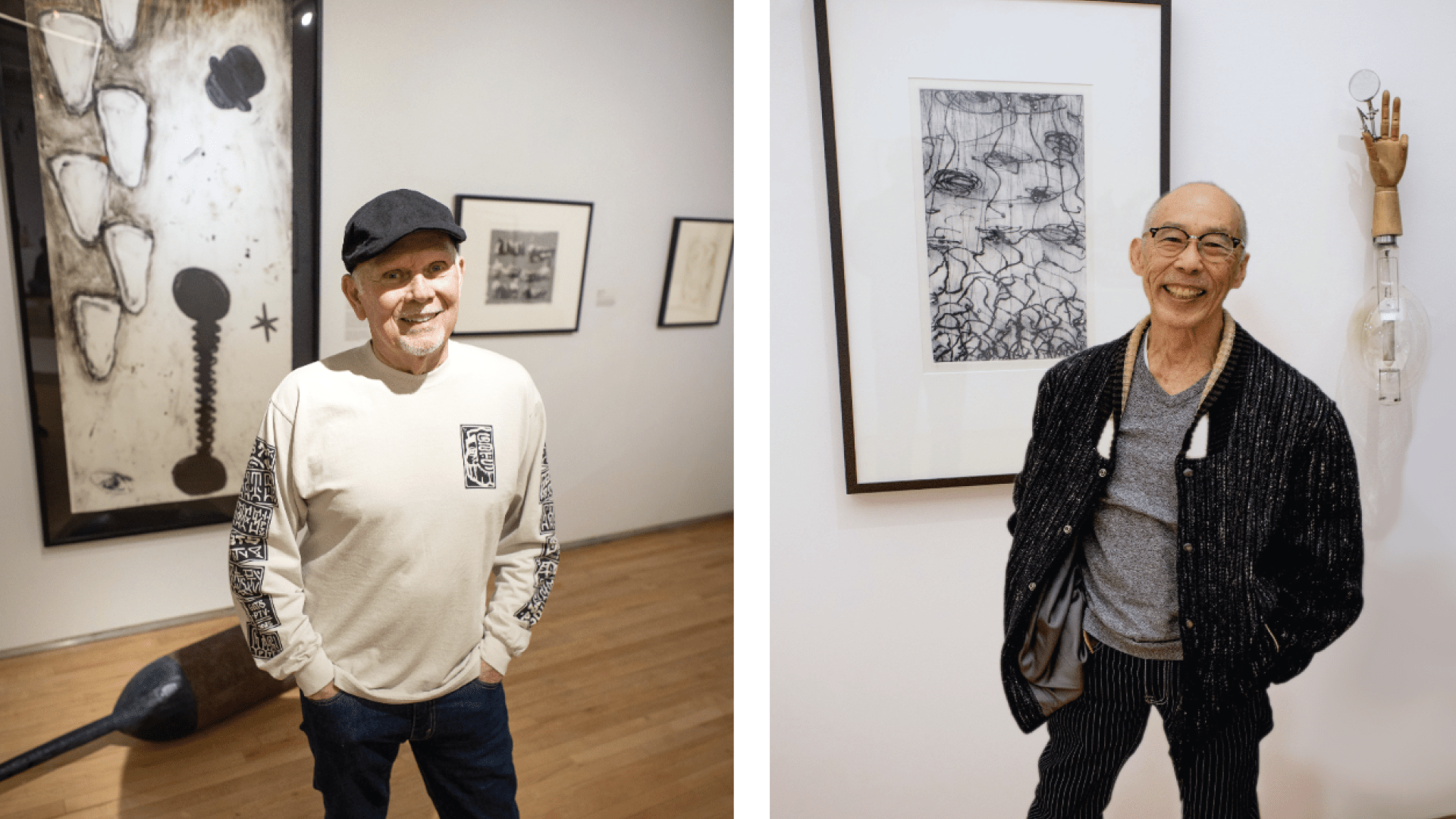 Dane Goodman & Dug Uyesaka standing by their artworks.